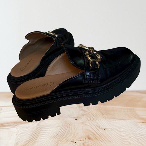 Circus by Sam Edelman Sz 6 Evangeline Black Lug Sole Slip On Mules Loafer Trendy - Picture 7 of 9
